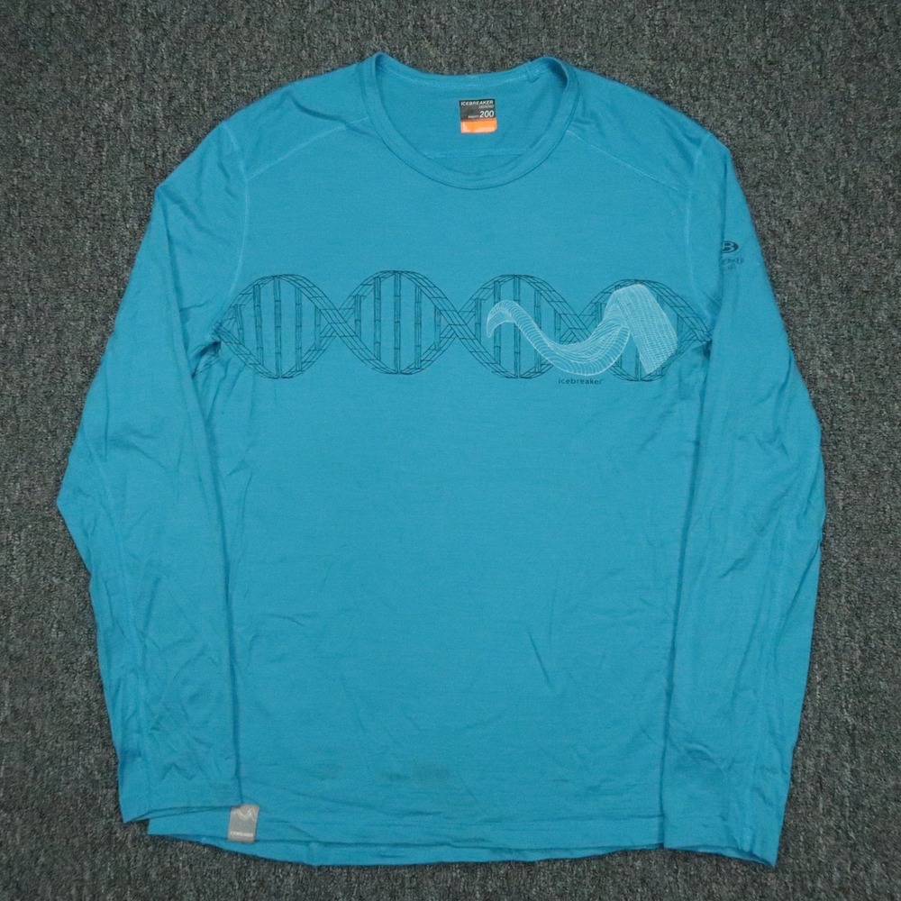 Icebreaker Shirt Mens Large Blue Long Sleeve Tee Bodyfit 200 Merino Wool *